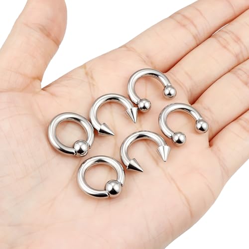 00G 0G 2G 4G 6G 8G 10G 12G 14G 16G Septum Rings Silver Black Surgical Steel Heavy Gauges Earrings Stretching kit Eyebrow Lip Septm Nose Rings Helix Tragus Daith Rook Earrings Hoops 10mm-19mm - color: Silver, size: 8G(3.0mm)-Inner Dia:10mm