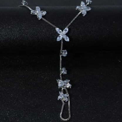 Butterfly Barefoot Sandals Anklet for Women Cubic Zirconia Flower Anklet with Toe Ring Beach Summer Ankle Bracelets Foot Chain Jewelry - color: Silver