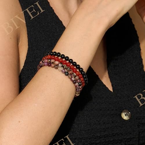 Bivei 6mm Beaded Bracelets for Women Handmade Semi Precious Natural Stone Stretch Elastic Jewelry Yoga Protection Gifts - color: Carnelian - Passion, size: Medium 6.8-7.3 inch