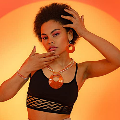 Coiris Multi Strand Statement Colorful Beaded Necklace with Big Circle Shell Pendant for Women - color: ST0012-Orange