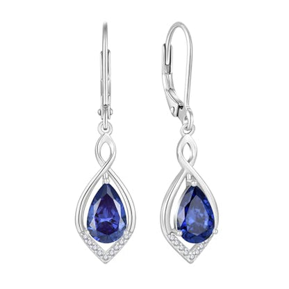 Infinity Teardrop Earrings 925 Sterling Silver Dangle Drop Leverback Earrings Birthstone Jewelry for Women - color: Violet Blue