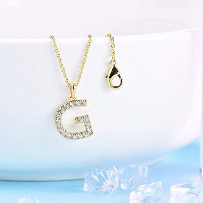 Tarsus Initial Cubic Zirconia Necklace for Women Teens | Jewelry Gifts for Women Adjustable Chain 18" + 2" - style: Gold-G-Diamond style