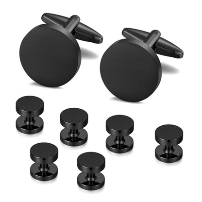 Cufflinks for Men and Tuxedo Shirt Studs Set with Gift Box Stainless Steel Cuff links - style: Black