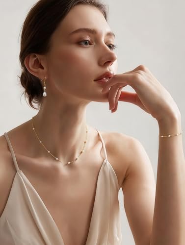 YADOCA Gold Pearl Jewelry Set for Women Bride Bridal Bridesmaid jewelry | 16K Gold Plated Pearl Layered Choker Necklace Earring Bracelets Set Dainty Wedding jewelry Set Gifts - style: Style-C