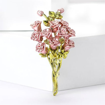 Red Rose Flower Brooches Pins for Women Men Elegant Crystal Flower Lapel Pin Retro Suit Hat Dress Accessories Wedding Valentine's Day Jewelry Gift - style: Pink