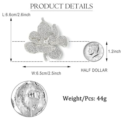 EVER FAITH Women's Austrian Crystal Orchid Flower Petal Brooch - color: Clear Silver-Tone