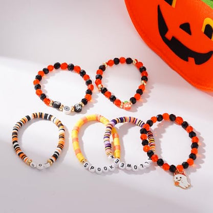 Boho Beaded Stretch Bracelets For Women Stackable Crystal Gold Plated Beaded Bracelets Set Trendy Handmade Friendship Braeclet Jewelry Gifts - color: K-Halloween