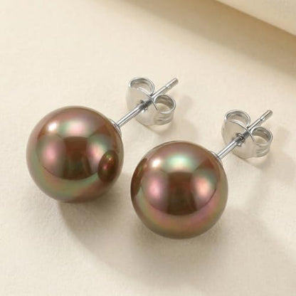 Pearl Stud Earrings Multicolor Shell Beads Pearl Hypoallergenic Stud Earrings Ocean Shell Pearl Jewelry - color: Champagne