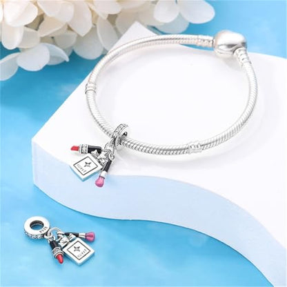 HONGRUI 925 Sterling Silver Charm for Bracelets Fashion Women Jewelry Gift - color: Red lipstick