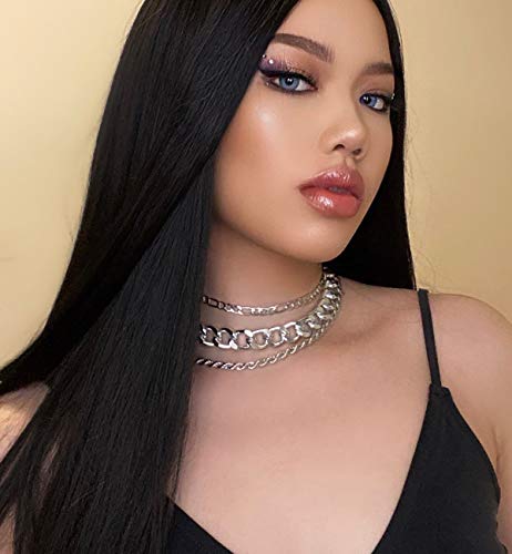 Aimimier 3Pcs Punk Cuban Link Chain Choker Necklace Twist Rope Necklace Chunky Figaro Chain Prom Party Festival Accessory for Women - color: Silver
