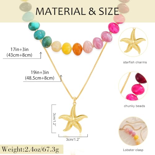 YUJIE Chunky Heart Pendant Necklace for Women- Exaggerated Statement Puff Heart Necklace with Acrylic Beaded Chain - color: B-Multi colour-starfish