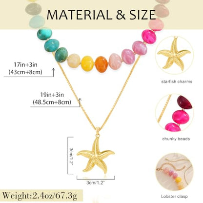 YUJIE Chunky Heart Pendant Necklace for Women- Exaggerated Statement Puff Heart Necklace with Acrylic Beaded Chain - color: B-Multi colour-starfish