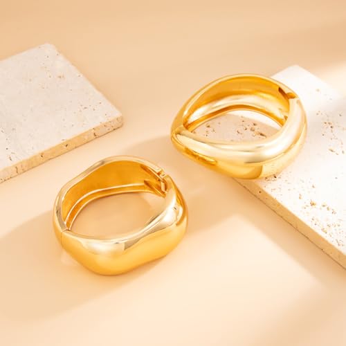 Chunky Gold Bangles for Women Gold Plated Stackable Bracelets Set Trendy Cuff Bracelets Stack Wrist Open Bangle Jewelry Gift Accessories - style: Gold-2