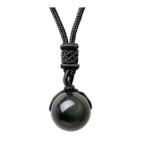 Jovivi Healing Crystals Necklace Natural Tiger Eye Amethyst Lucky Blessing Protection Chakra Beads Stone Pendant for Women Men Adjustable - color: Obsidian Stone + Black Rope
