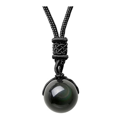 Jovivi Healing Crystals Necklace Natural Tiger Eye Amethyst Lucky Blessing Protection Chakra Beads Stone Pendant for Women Men Adjustable - color: Obsidian Stone + Black Rope