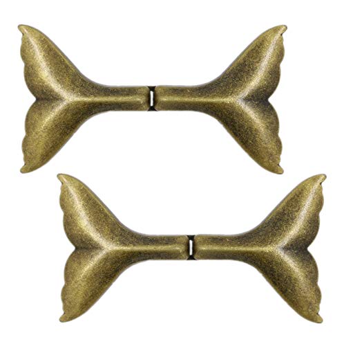 bezelry 3 Pairs Whale Tail Cape or Cloak Clasp Fasteners. 62mm x 35mm Fastened. Sew On Hooks and Eyes Cardigan Clip (Antique Brass) - color: Antique Brass