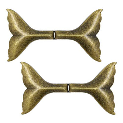 bezelry 3 Pairs Whale Tail Cape or Cloak Clasp Fasteners. 62mm x 35mm Fastened. Sew On Hooks and Eyes Cardigan Clip (Antique Brass) - color: Antique Brass
