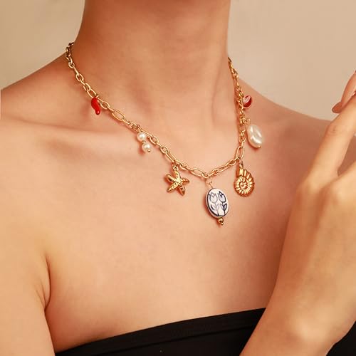 2 PCs Gold Plated Necklace Set for Women - Non Tarnish Jewelry Gift with Fashion Design - style: Charm