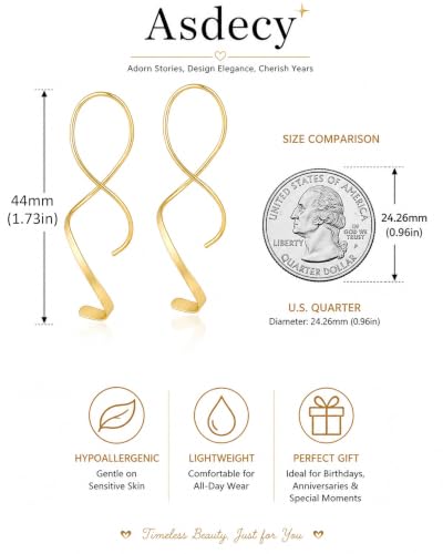 14K Gold Plated/Sterling Silver CZ Pearl Drop Dangle Earrings for Women - color: Gold-Spiral Threader