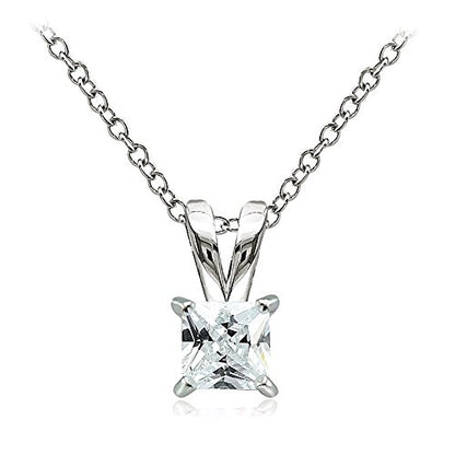 Hoops & Loops Sterling Silver, Yellow Gold Flash or Rose Gold Flash CZ Cubic Zirconia Square Solitaire Pendant Necklace - style: 5mm-Silver