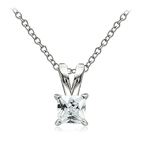 Hoops & Loops Sterling Silver, Yellow Gold Flash or Rose Gold Flash CZ Cubic Zirconia Square Solitaire Pendant Necklace - style: 5mm-Silver