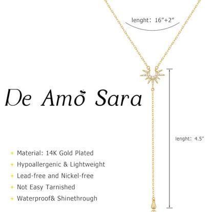 Lariat Gold Necklace for Women, Dainty Long Necklaces 14k Gold Plated Y-Shaped Layered Drop Necklaces for Women Trendy Simple Gold Jewelry for Prom Vacation Gifts - color: Sun Necklace-Gold