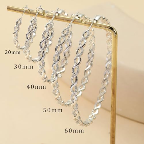 Senteria S925 Sterling Silver Post Twisted Hoop Earrings Hypoallergenic | Lightweight Silver Hoop Earrings AAAAA Cubic Zirconia Nickel Free for Sensitive Ears Twisted Hoops for Women Gifts 20-60MM - color: silver-20/30mm