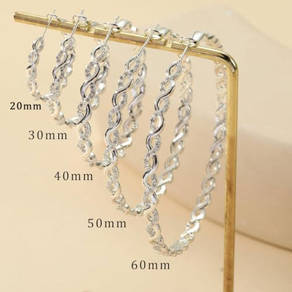Senteria S925 Sterling Silver Post Twisted Hoop Earrings Hypoallergenic | Lightweight Silver Hoop Earrings AAAAA Cubic Zirconia Nickel Free for Sensitive Ears Twisted Hoops for Women Gifts 20-60MM - color: silver-20/30mm