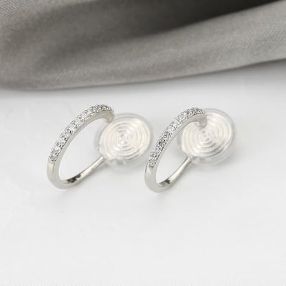 Clip On Hoop Earrings for Women Non Pierced Cubic Zirconia Huggie Hoops 14K Gold Plated CZ Clip On Earrings Adjustable No Piercing Fake Earrings - color: Silver, size: 15 MM
