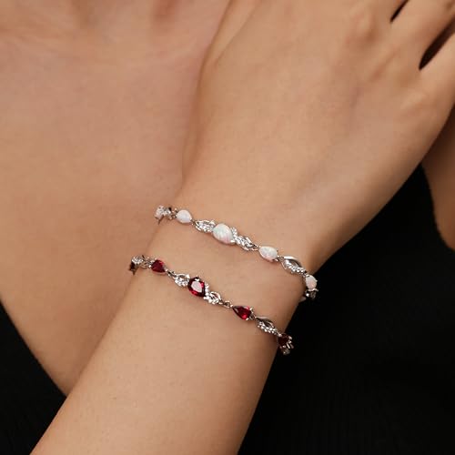 FANCIME Birthstone Teardrop Tennis Bracelet for Women, Sterling Silver 9x7mm main Gemstone Bolo Adjustable Chain Bracelet Fine Jewelry Birthday Gifts for Women Mom Wife Her - color: 07-Ruby