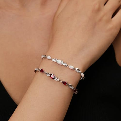 FANCIME Birthstone Teardrop Tennis Bracelet for Women, Sterling Silver 9x7mm main Gemstone Bolo Adjustable Chain Bracelet Fine Jewelry Birthday Gifts for Women Mom Wife Her - color: 07-Ruby