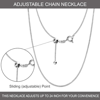 LeCalla 925 Sterling Silver Italian Jewelry Adjustable Chain Necklace, Sliding Bolo Chain Necklace for Women Slider Chain 14 to 24 Inch. - color: Box Chain
