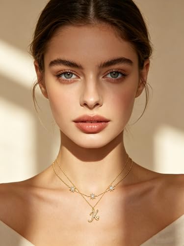 14K Gold A-Z Initial Lette Necklace Star Choker Women Necklace | Personalized Initial Jewelry, Meaningful Name Letter Gift for Women Wife Mom Friend, Perfect Present For Birthday/Anniversary - style: 14K Gold-K