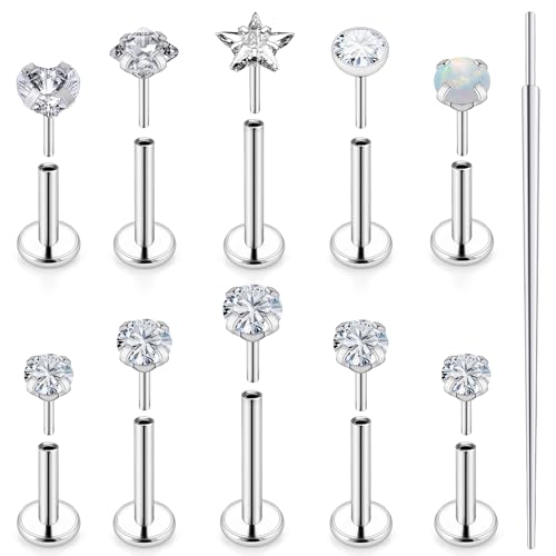 20G 18G 16G Push in Theadless Nose Rings Studs Hypoallergenic Lip Labret Jewelry Flat Back Nose Stud Stainless Steel Cartilage Helix Tragus Earrings for Women Men 6mm 7mm 8mm Bars Diamond 3mm - color: A:20G-Push in-Bar 6mm 7mm 8mm