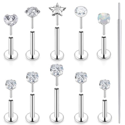 20G 18G 16G Push in Theadless Nose Rings Studs Hypoallergenic Lip Labret Jewelry Flat Back Nose Stud Stainless Steel Cartilage Helix Tragus Earrings for Women Men 6mm 7mm 8mm Bars Diamond 3mm - color: A:20G-Push in-Bar 6mm 7mm 8mm