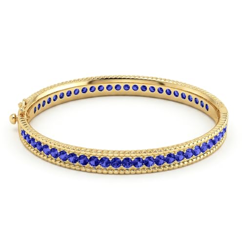 AAA Cubic Zirconia Gold Bangle Bracelet for Women | 18K Gold Plated Fully Paved With Sparkling Cubic Zirconia, Minimalist Luxury Unique Statement Jewelry, Anti-Oxidation - color: Blue