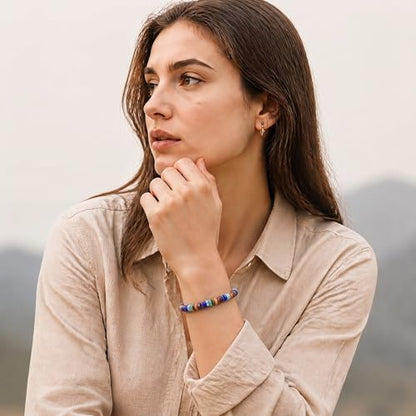 Natural Stone Beaded Bracelet for Men Women Boho Adjustable - color: Rainbow Aura
