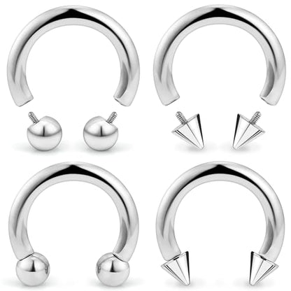 20G-00G Septum Rings horseshoes Nose Rings Hoops 316L Surgical Steel Snake Bites Lip Nipple Ring Cartilage Tragus Helix Rook Conch Daith Earrings Pa Piercing Jewelry for Women Men - style: 10G(2.5mm)-Dia:16mm