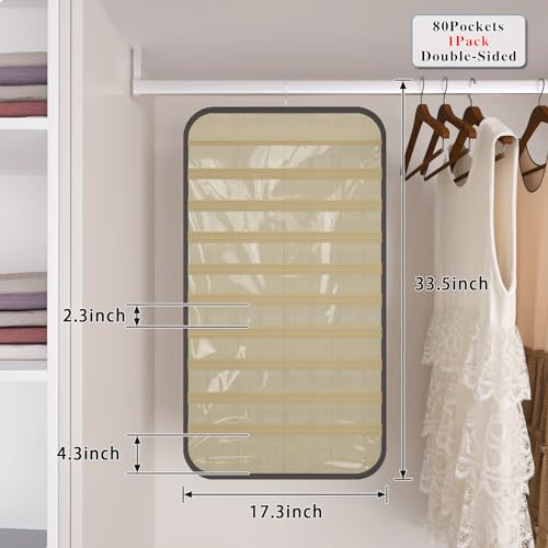 Hanging Jewelry Organizer, 80-Pocket Double-Sided Storage, 1-Pack, Black and Beige - color: Black and Beige