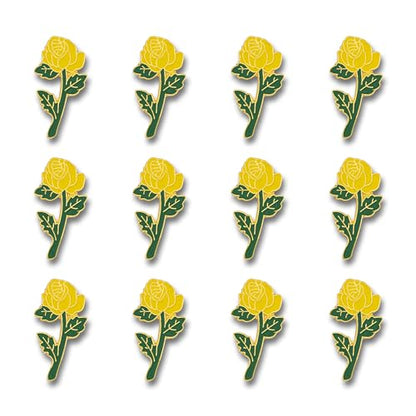 SHOP AWARDS AND GIFTS Rose Flower Enamel Metal Lapel Pin, Retro Pins for Clothes, - style: Yellow Rose, Pack of 12