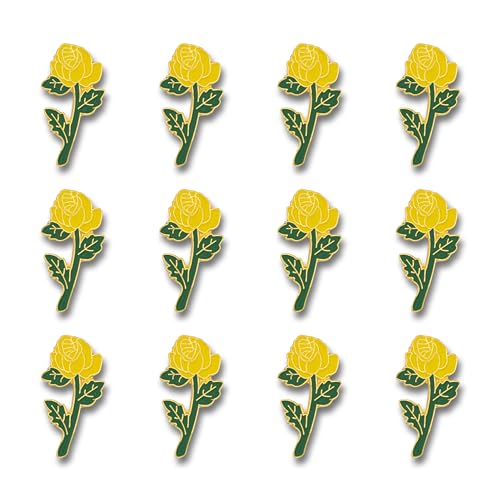 SHOP AWARDS AND GIFTS Rose Flower Enamel Metal Lapel Pin, Retro Pins for Clothes, - style: Yellow Rose, Pack of 12