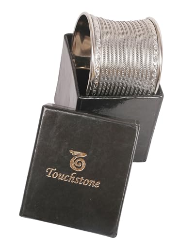 Touchstone Indian Bollywood Desire Brass Base Exotic Workmanship Free Size Cuff Bracelet in Antique Gold Or White Or Copper Tone for Women. - style: 1 D063 White