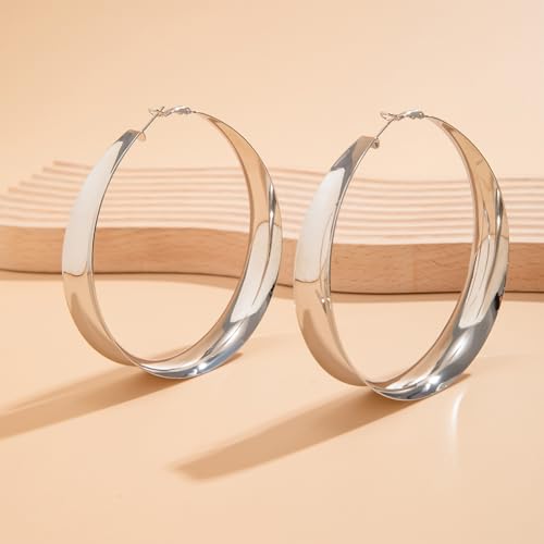 Large Hoop Earrings for Women Lightweight Chunky Earrings | Big Hoop Earrings for Women Chunky Jewelry 70s Outfits for Women - style: Hoop-Silver-03