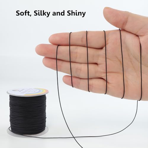 LUSTEMBER 0.8mm Nylon String, Strong Bracelet String, Durable Nylon Cord for Jewelry Making, Bracelets, Beading, Necklaces, Rattail Braiding, Kumihimo, Wind Chimes, Blinds and Handicrafts - size: Black