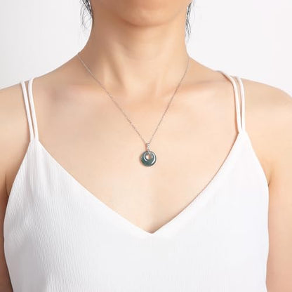 Real Green Jade Pendant Necklace for Women Donut/Heart/Clover/Teardrop/Rose/Lotus Flowers Genuine Jadeite Jewelry with Gold Plated 925 Sterling Silver Chain - style: Small Round Silver Necklace