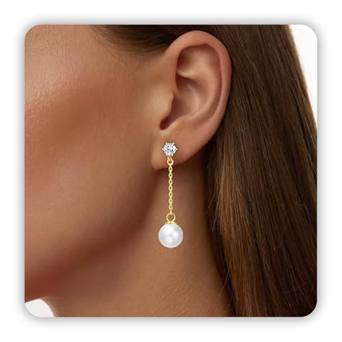 Trinckle Pearl Earrings for Women Drop Jewelry Bride Wedding Accessories | Dainty Gold Pearl Dangle Earrings, Silver Earrings for Bridesmaid, Floral Boho Bow Jewelry for Girls Prom Homecoming Gift - color: gold-single