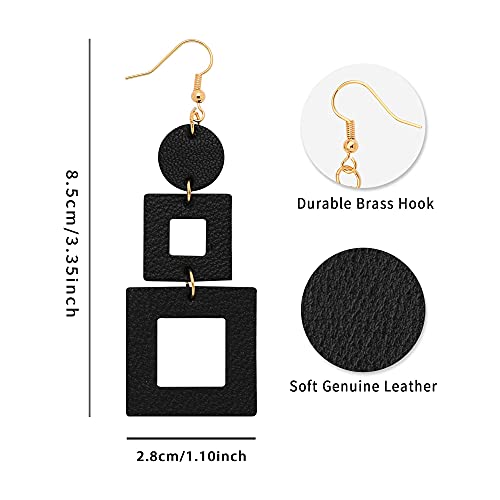 KINIVA Leather Dangle Earrings for Women Trendy, Lightweight Leaf Circle Lightning Earrings Drop, Jewelry Gifts for Women - color: 38 Black