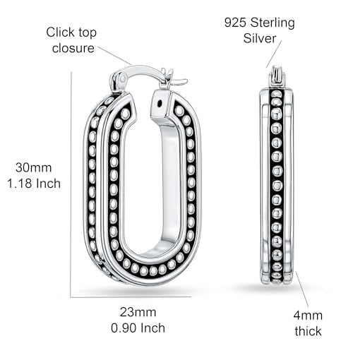 LeCalla 925 Sterling Silver Bali-Style Hoop Earrings Lightweight Click-Top Antique Two-Tone Beaded Italian Bali Style Earring Hoops for Women - style: O-shape Beaded