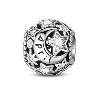 Star Moon 925 Sterling Silver Birthstone Charm for Bracelet Women Jewelry - color: April