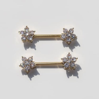 BSJ4U Nipple Piercing Jewelry 14G Stainless Steel Nipple Rings for Women Heart Butterfly Flower Bow Nipple Barbells - color: Gold Clear CZ Nipple Piercing Jewelry